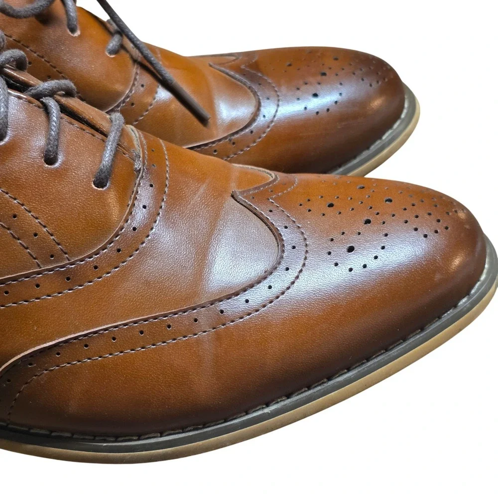 Stacy Adams Boys 5M Wingtip Oxford Dress Shoes Cognac Brown Brogue Lace Up